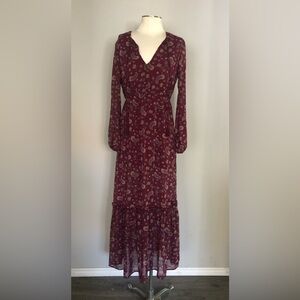 NWOT - FOREVER 21 | Bohemian Long Sleeve Paisley Dress with Tassels Burgundy M